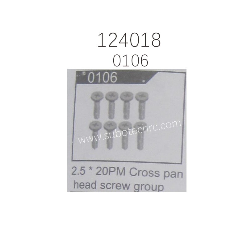 WLTOYS 124018 Parts 0106 2.5X20PM Cross Pan Head Screw Group